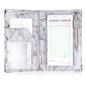 Sonic Server Marble Style Deluxe Server Book for Restaurant Waiter Waitress Waitstaff | Black Marble | 9 Pockets includes Zipper Pouch with Pen Holder | Holds Guest Checks, Money, Order Pad