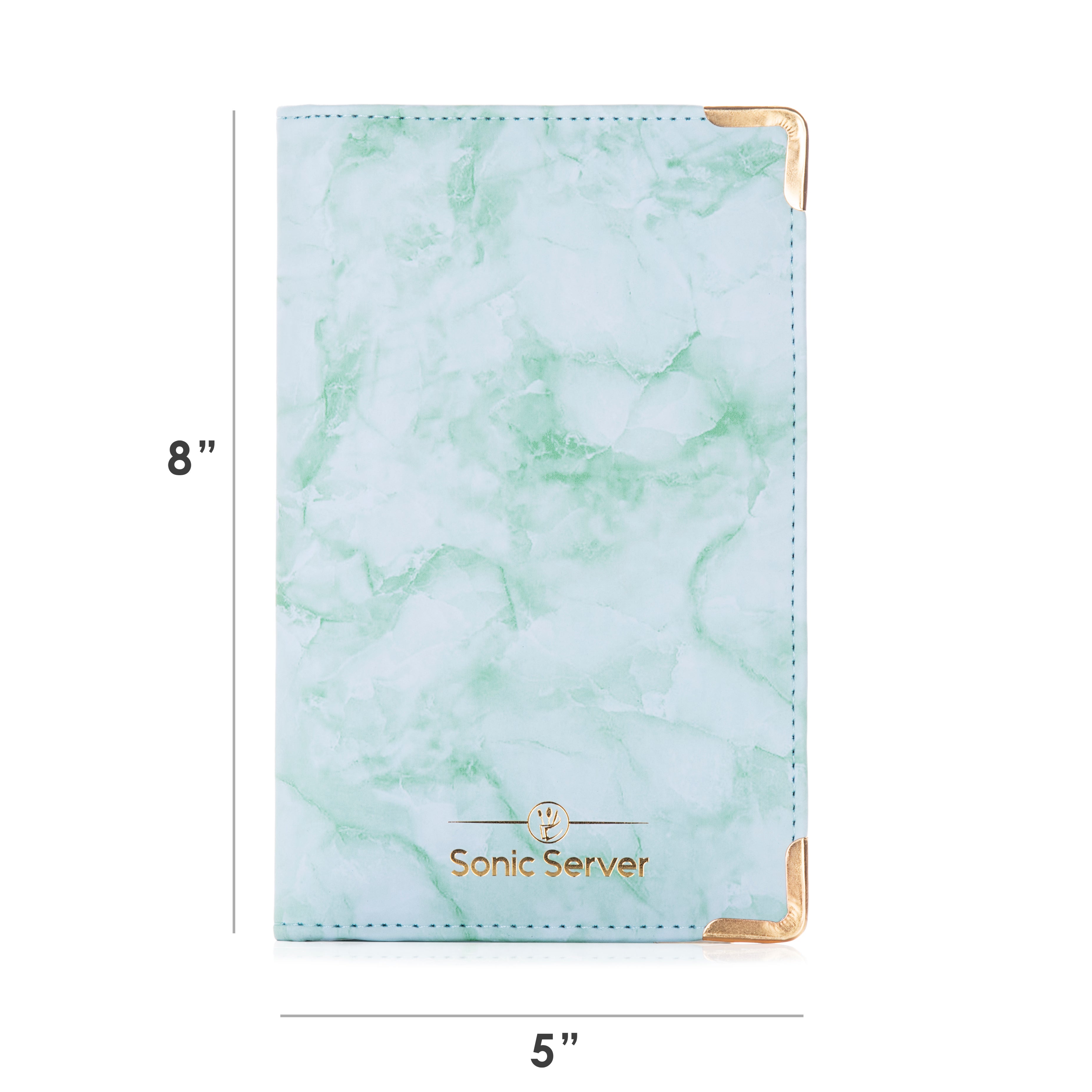 Sonic Server 5x8 Marble Server Book Organizer with Magnetic Pockets, Zipper Pouch & Pen Holder for Waitress Waiter Waitstaff in Jade Green Color