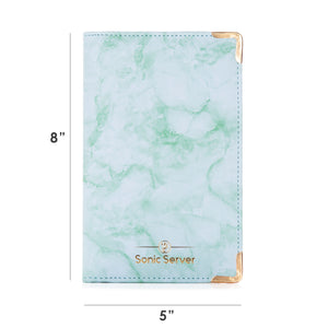 Sonic Server Marble Style Deluxe Server Book for Restaurant Waiter Waitress Waitstaff | Jade Green Marble | 9 Pockets includes Zipper Pouch with Pen Holder | Holds Guest Checks, Money, Order Pad