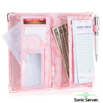 Sonic Server 5x8 Marble Server Book Organizer with Magnetic Pockets, Zipper Pouch & Pen Holder for Waitress Waiter Waitstaff in Millennial Pink Color