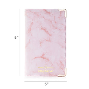 Sonic Server Classy Marble Style Deluxe Pink Server Book for Waitress/Waiter  - 9 Pockets includes Zipper Pocket