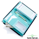 Sonic Server 5x8 11-Pocket Server Book Organizer with Double Magnetic Pockets, Zipper Pouch & Pen Holder for Waitress Waiter Waitstaff | Cross-Textured Black with Inner Color Teal