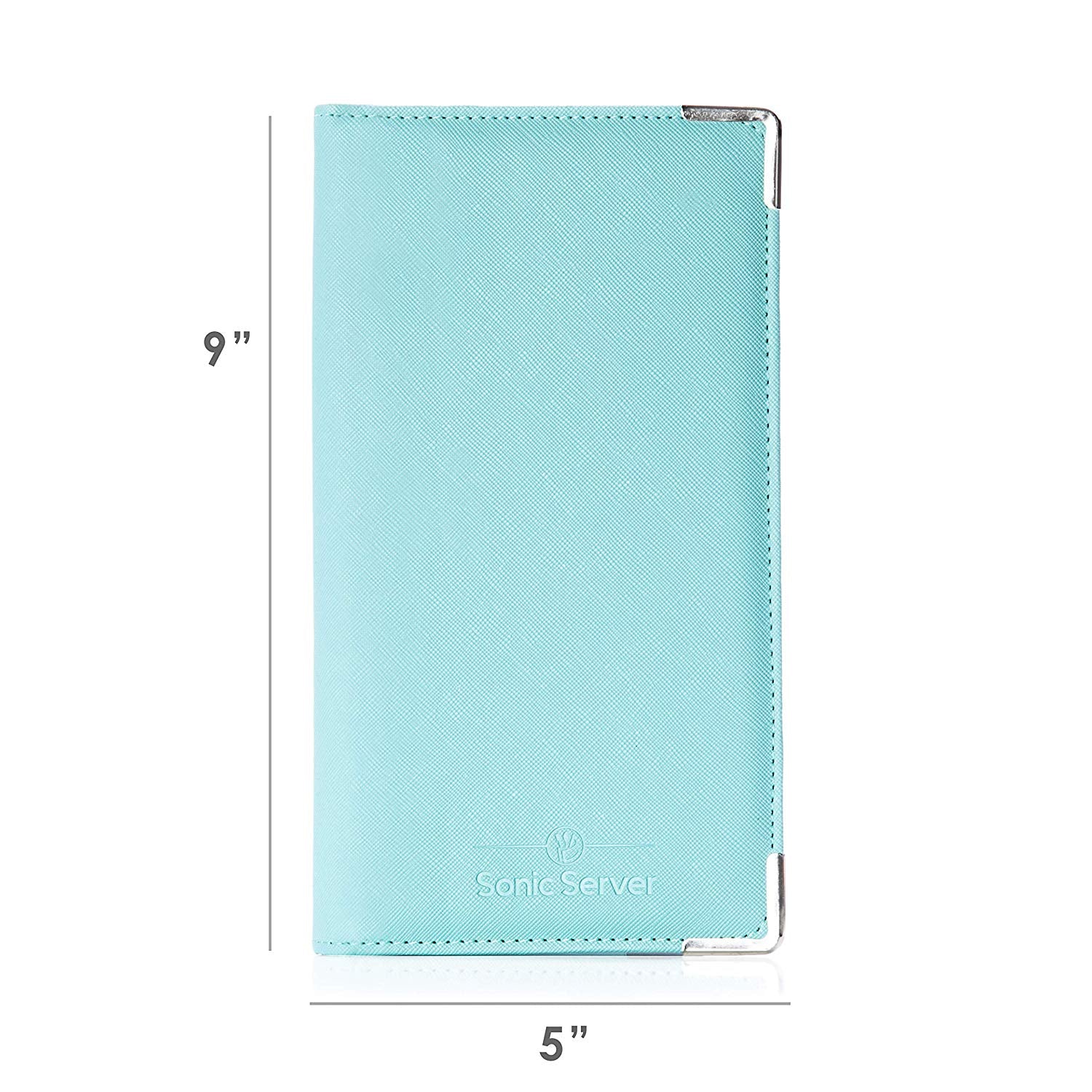 Sonic Server 5x9 11-Pocket Server Book Organizer with Double Magnetic Pockets, Zipper Pouch & Pen Holder for Waitress Waiter Waitstaff | Cross-Textured Teal | Fits Apron Holds Guest Checks