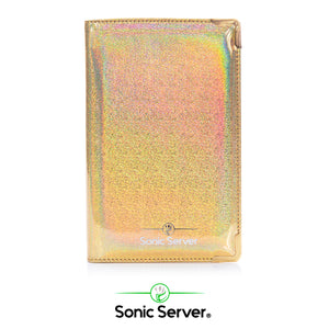 Sonic Server 11-Pocket Holographic 5x8 Server Book Organizer with Double Magnetic Pockets, Zipper Pouch & Pen Holder for Waitress or Waiter | Holographic Rich Gold